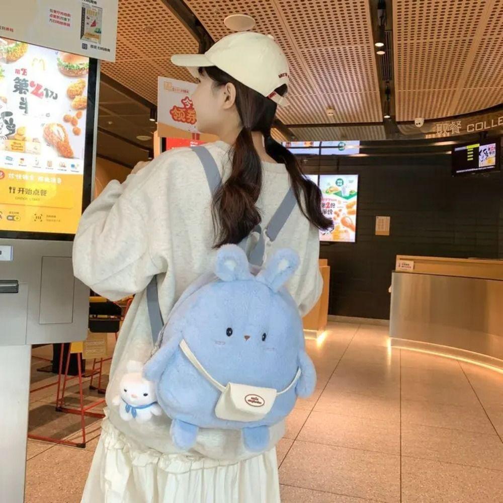 Plush Stuffed Plush Rabbit Backpack Large Capacity Plush Book Bag Bunny Crossbody Bag  Decoration