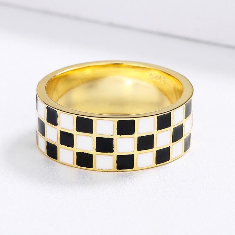 New Fashion Enamel Ring Chessboard Wide Ring Fashion Women with Personality Casual Jewelry