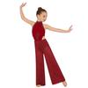 Modern Dansdräkt för Flickor: Ärmlös Bodysuit med Utskärningar, Strassprydd Överdel och Vida Ben för Balett Lyrical Latin Jazz