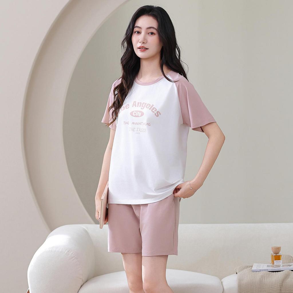 Women's Summer Cotton Pajama Set - Short Sleeve, Round Neck, and Shorts - Lightweight Casual Wear for Teens and Men