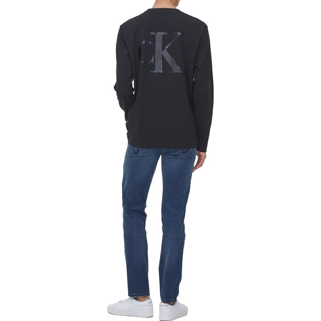 Calvin Klein Logo Print Crew Neck Long Sleeve T-Shirt Men Tops Black J319474-BEH