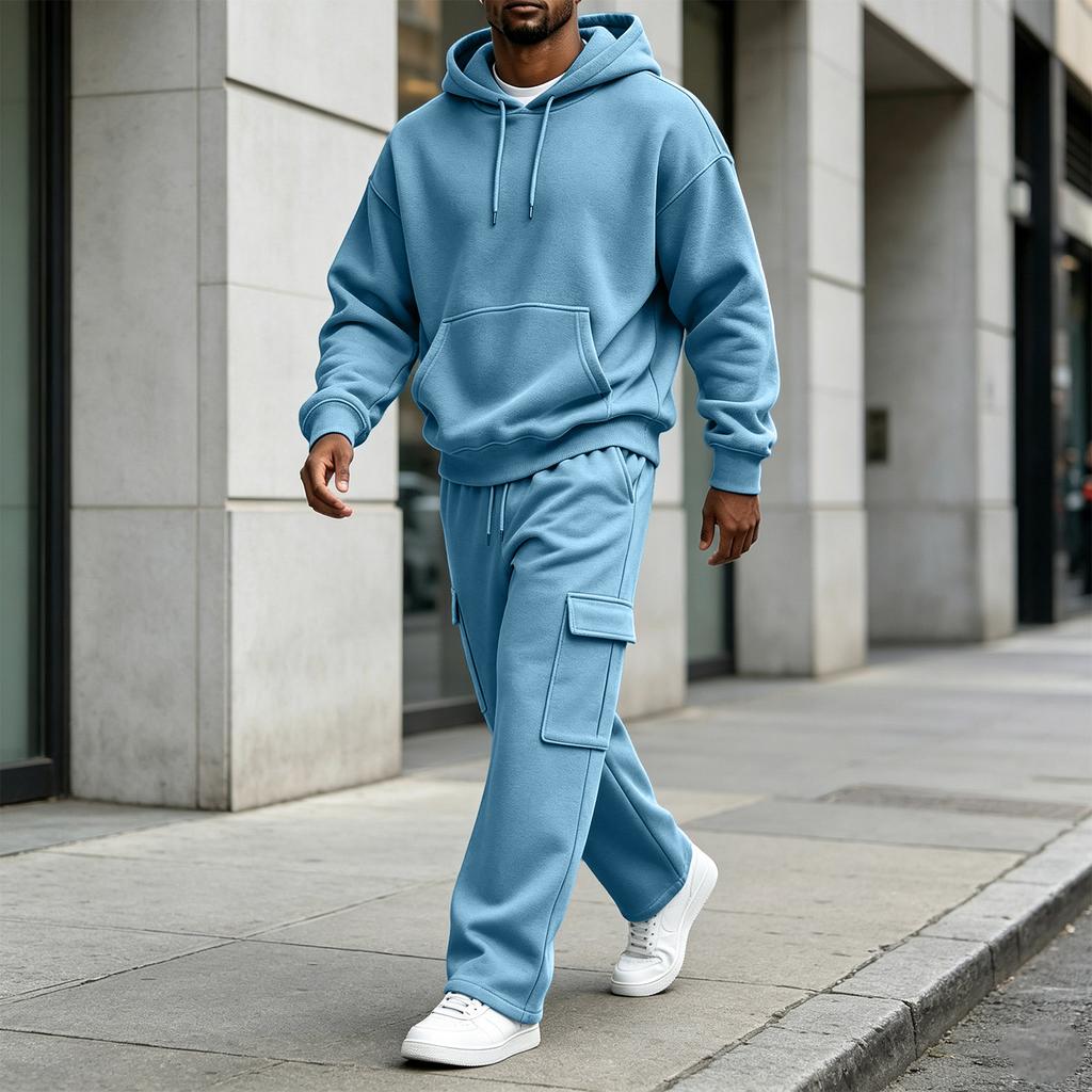 Herren Mode Lässig Übergröße Locker Geschnitten Hoodie und Mehrere Taschen Jogginghosen Set für den Alltag
