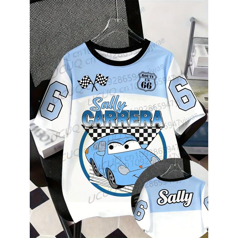 Lightning Mcqueen&Sally Cato Graphic Football Jersey O-Neck Cute Casual Sportswear Fashion Top Men's Women's T-shirts