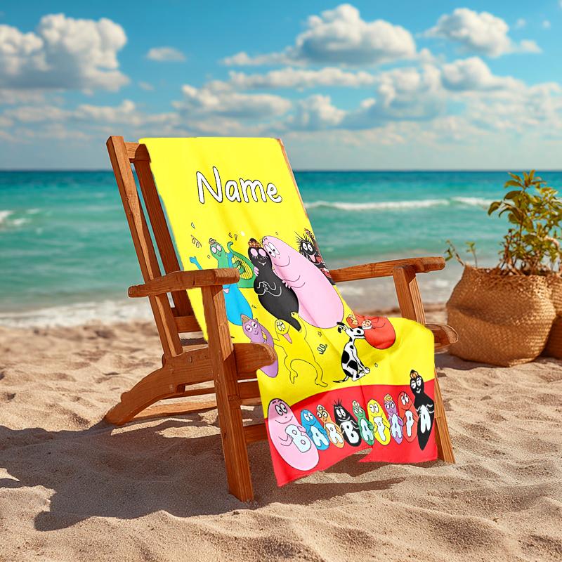 Personalized customized proof beach towel with Barbapapa pattern - soft, absorbent, quick-drying, perfect swimming, camping&bathing