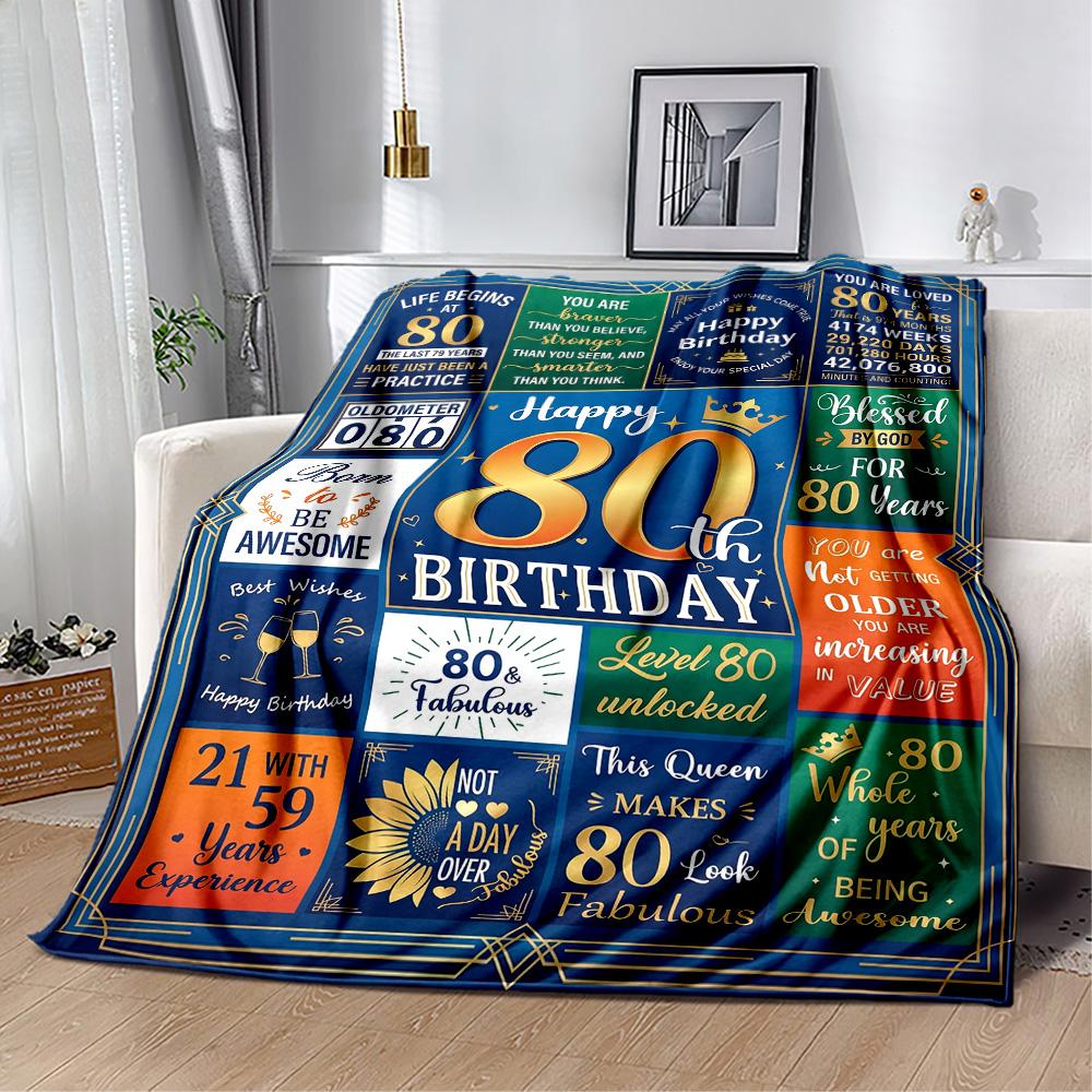 80th Birthday Celebration Blanket Soft Warm Cozy Great for Picnics Bedding Seaside Four Seasons Universal Stylish Decor