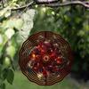 Deep Red Golden Floral Wind Spinner 10 Inch Metal Garden Decor for Outdoor All Seasons 360 Degree Hanging Hook Creative Gift