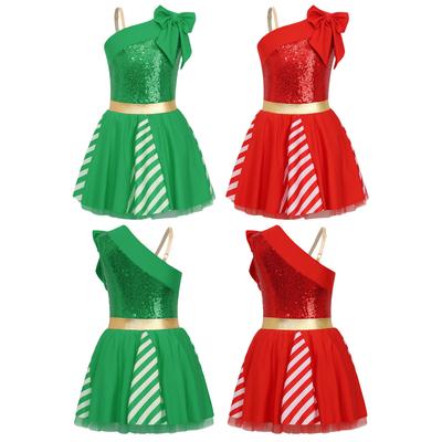 Robe de Noël à Paillettes Rayures pour Filles Costume Tutu Canne de Noël pour Patinage Artistique Fête