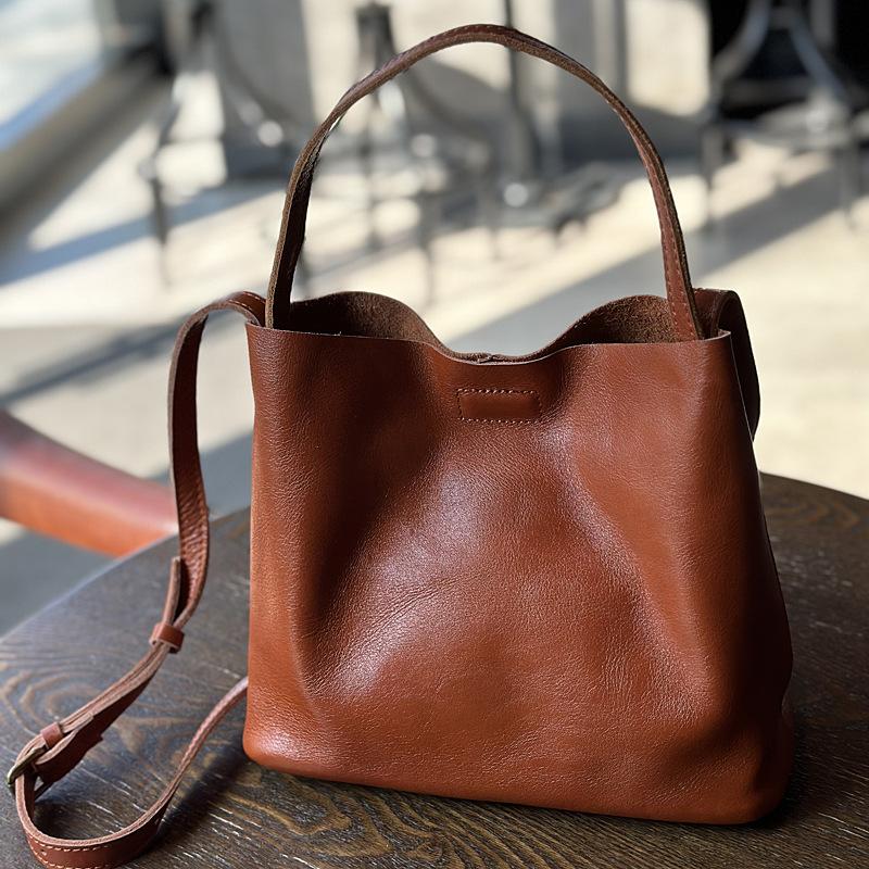 

Johnature Прості сумки через плече з натуральної шкіри, вінтажні однотонні жіночі сумки великої місткості з натуральної шкіри темно-рудий