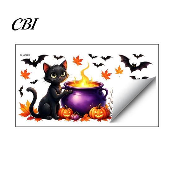 Easy Peel Stick Classroom Wall Decor Cute Halloween Decals, Black Cat Witch Bat Pumpkin Stickers, Fall Removable Autumn Stickers & Art for Home