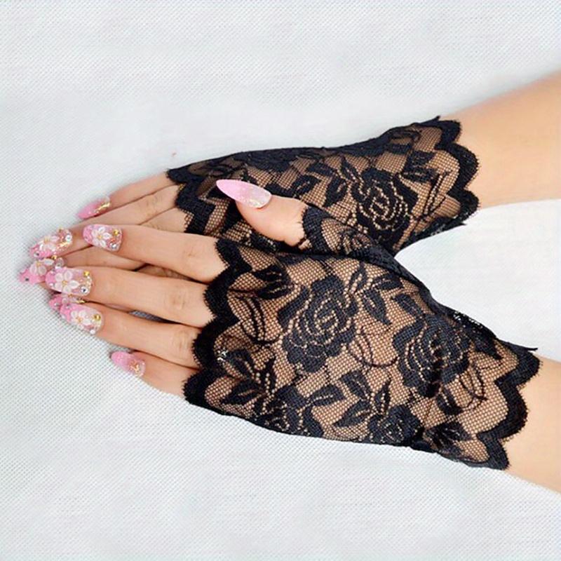 [Lace Wedding Gloves] Short Lace Half Finger Gloves | Women's Wedding Dance Decorative Gloves