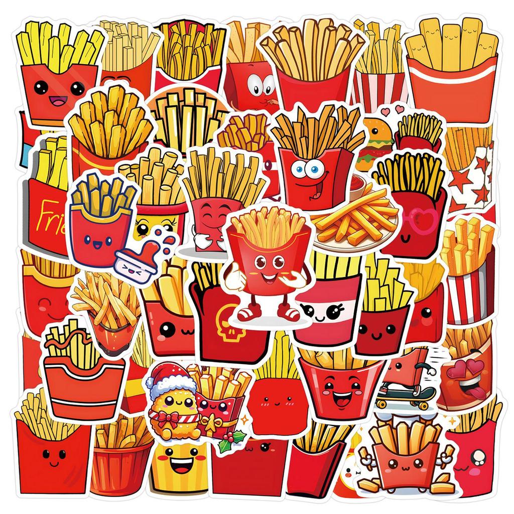 55 Graffiti-Style French Fries Stickers for Scooter & Computer - Waterproof Decoration