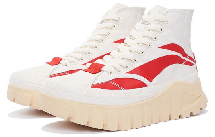 Li Ning Wave Textile, Leather Cushioning Slip Resistant Abrasion Resistant Height Increasing High top Casual Shoes AZGS090-1