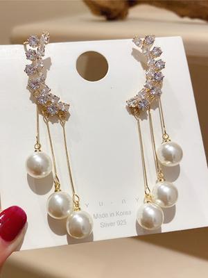 2 Stück Damen Europäische und Amerikanische Trendige Perlen Quasten Ohrringe, Outdoor-Reise, Karneval, Party, Feiertags-Dressing-Geschenke