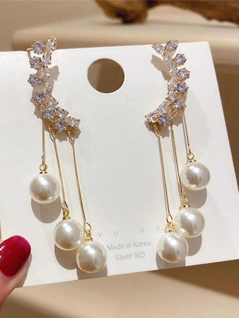 2 pieces of women's European and American trendy pearl tassel earrings, outdoor travel, carnival, party, holiday dressing gifts