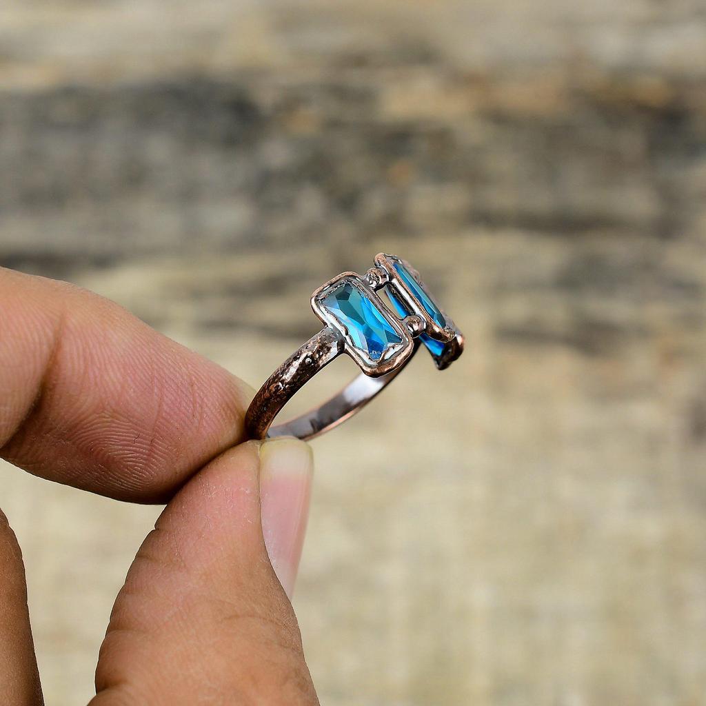 Swiss Blue Topaz Ring Electroformed Copper Ring Handmade Ring Copper Jewelry Real Gemstone Ring Electroformed Jewelry Available In Ring Size
