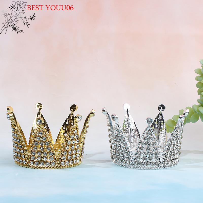 Hot Crown Cake Topper Crystal Pearl Tiara Kids Hair Ornament Birthday Party Supplies