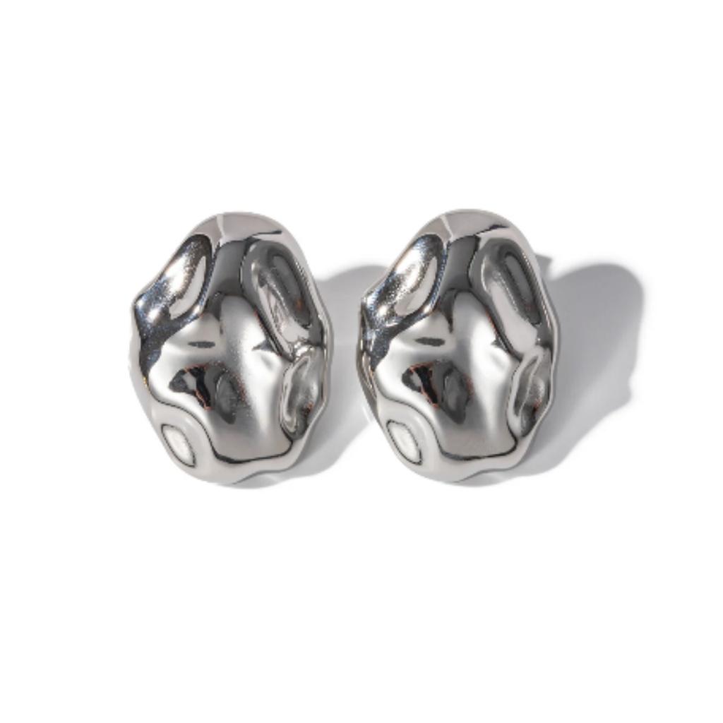 Round Irregular Stone-Shaped Pleated Gold Stainless Steel Stud Earrings for Women Vintage Korean Design Studs Jewelry Set