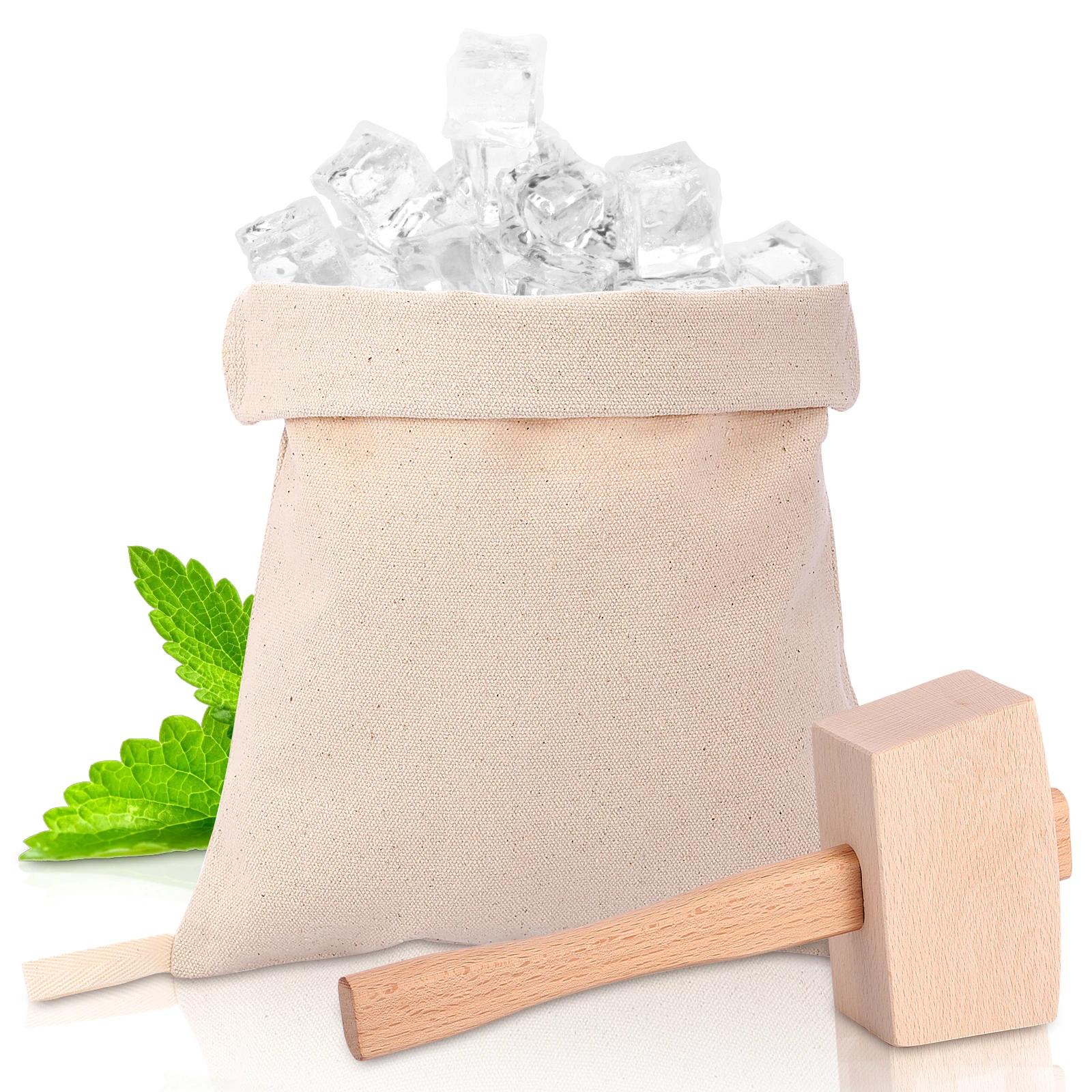 

Cotton Crushed Ice Bag and Wooden Ice Mallet Set Manual Reusable Bag Ice Crusher Bartender Tool Kit Household Bar Tool Accessory