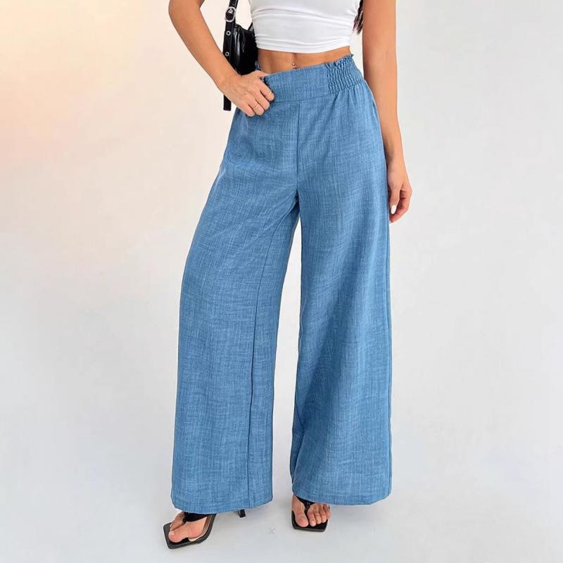 Women's Summer Wide Leg Pants High Waist Elastic Waist Trousers