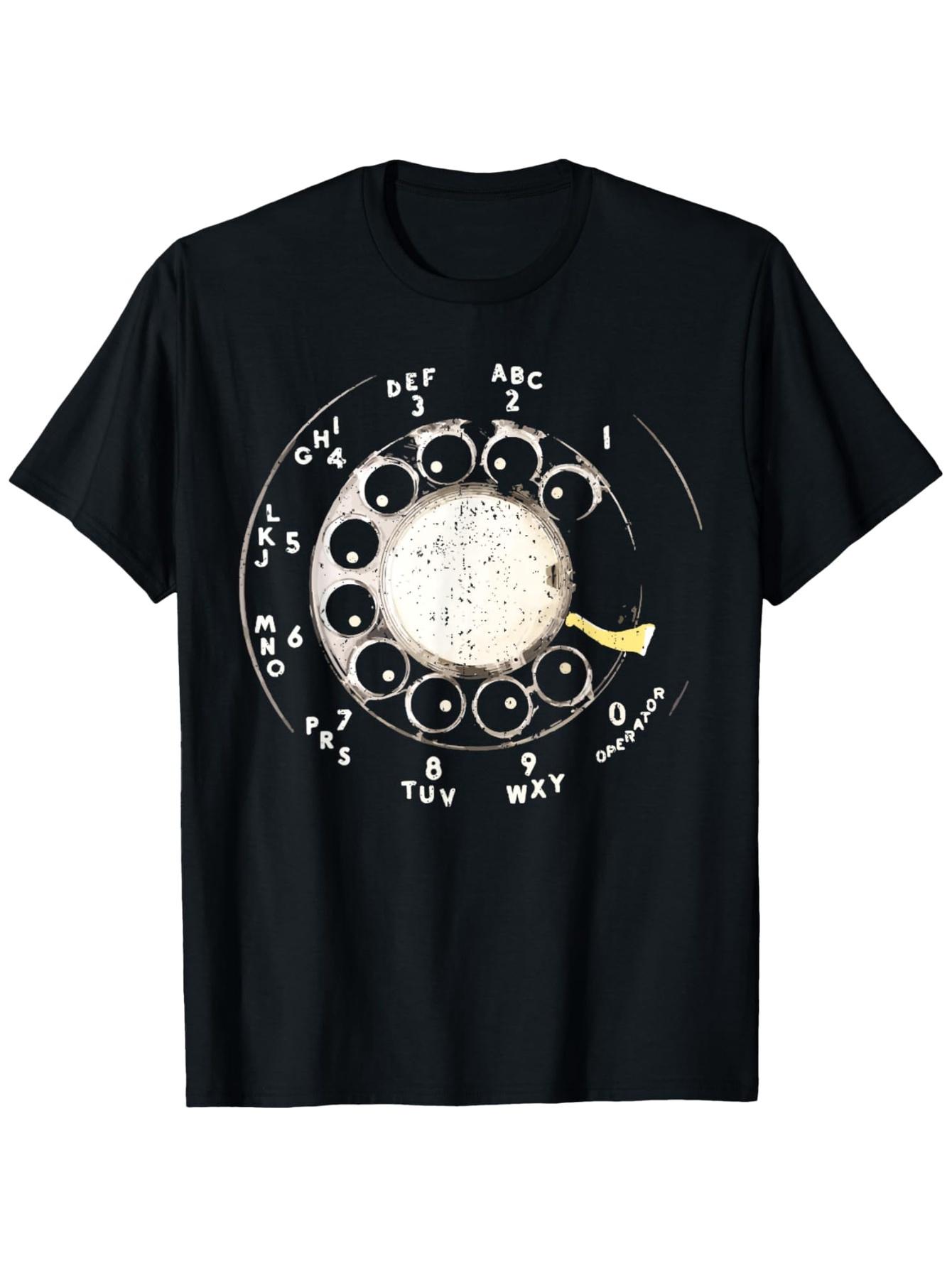 

Summer Retro Cotton Rotary Telephone Dial Graphic Tee Comfort Fit Short Sleeve Tshirt Men Women Y2K Vintage Round Neck Tee Tops S