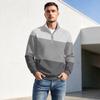 Men's Casual Zip Pullover Top with Stripe Print, Stand Collar, Wrinkle- Fall Winter Athletic Wear