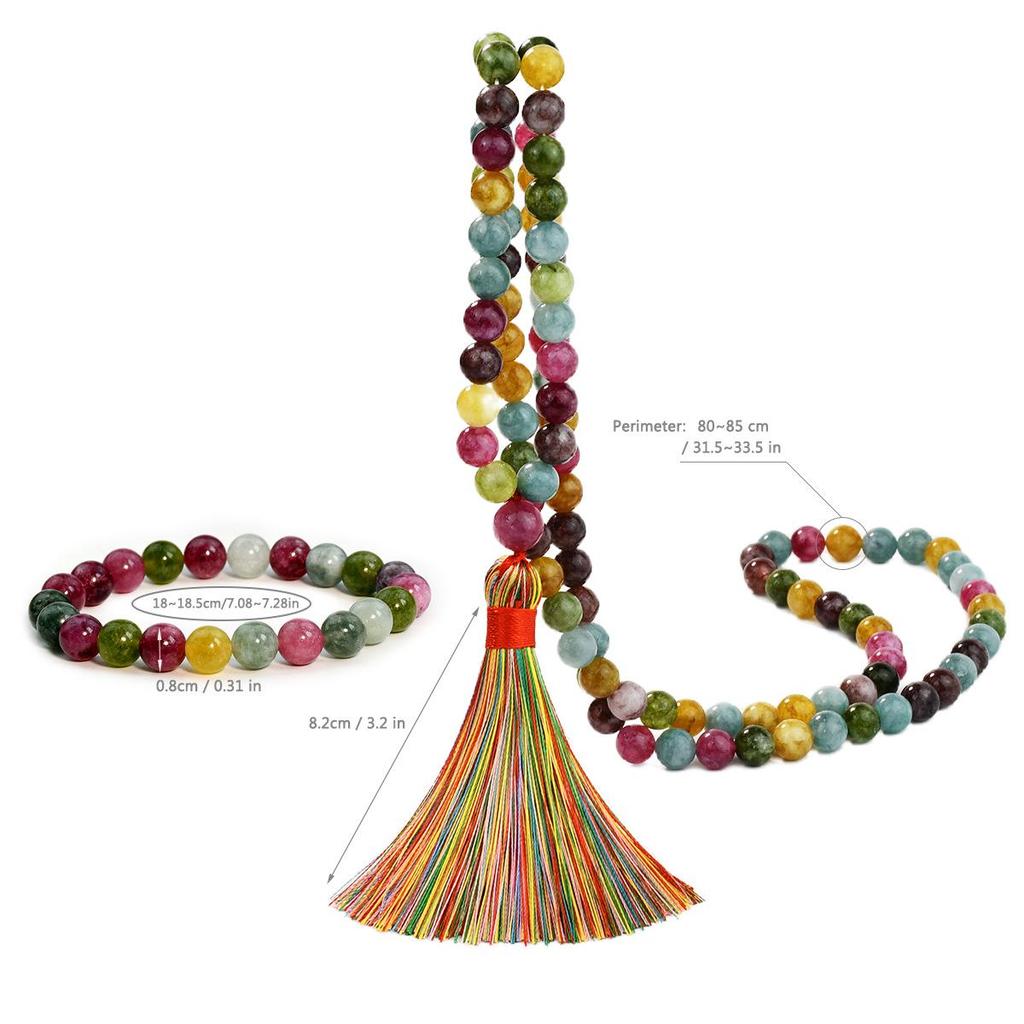 Cross-border Middle East Tourmaline Prayer Rosary: 99-Bead Bracelet with Colorful Tassel Mala Necklace.