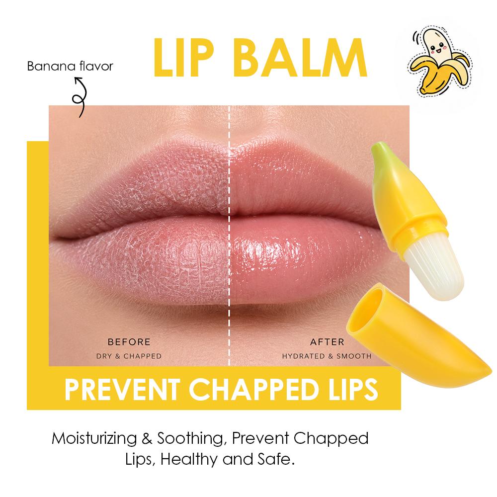 Novelty Banana Shaped Lip Balm, Moisturizing Lip Glow Balm, Overnight Lip Mask & Lipstick Undercoat, Cute Fruit Lip Care for Dry Chapped Lips