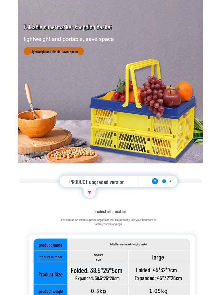 Foldable Plastic Shopping & Storage Basket for Market, Picnic, & Home