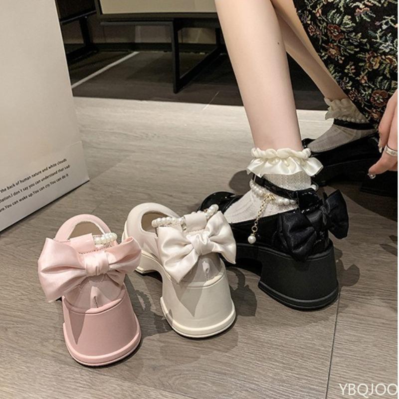 Fashion Spring summer round headed pearl bow thick sole single shoe casual simple comfortable versatile women's shoes for wear