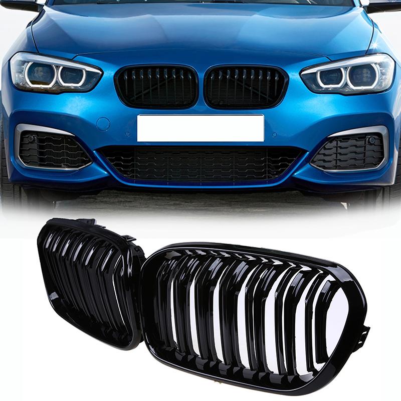 Car Front Bumper Grilles For BMW 1-Series F20 5-door/F21 3-door 118i/120d/144d/120i 2015 2016-2017 Facelift Double Lines Grills