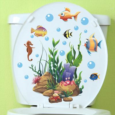 Pegatinas para tapa de inodoro Calcomanías de PVC autoadhesivas Decoración artística de vinilo Pegatinas de pared de plantas y animales submarinos creativos Cerámica de baño extraíble