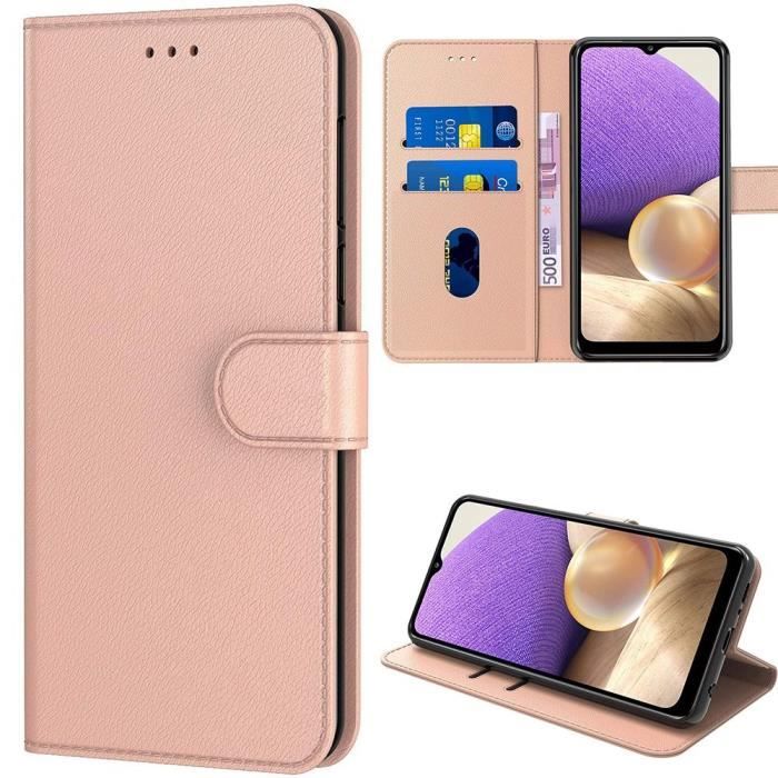 Coque de Protection - BOOLING - pour Samsung Galaxy A32 4G - Rose Effet Cuir - Fermoir Magnétique - Accès Facile