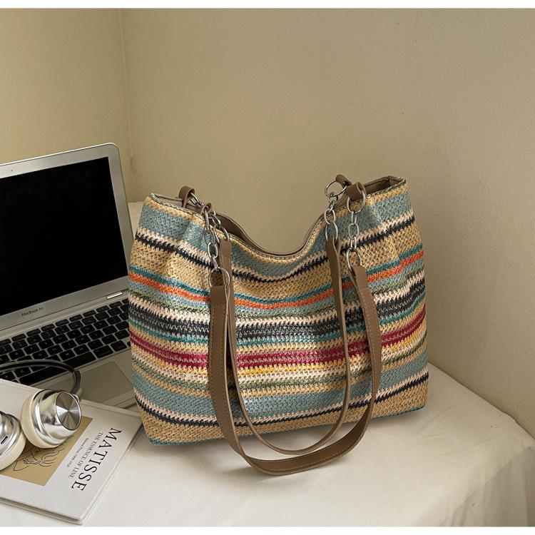 

Модная новая мягкая и прочная ручная сумка большой вместимости, с премиальной текстурой, мягкая и прочная, для отдыха на море, для поездок на работу, с цветовым блоком, на плечо, кроссбоди разноцветный