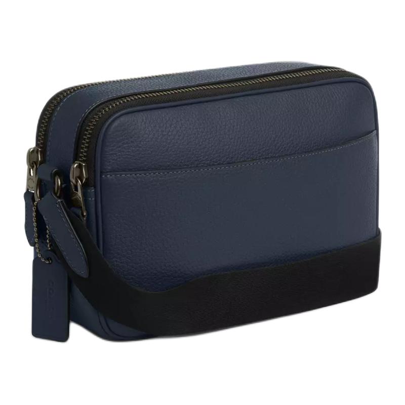 Coach Graham 23 Metal Logo Double Zipper Closure Refined Pebble Grain Leather And Smooth Calfskin Leather Shoulder Crossbody Bag Medium CR771-QBDEN