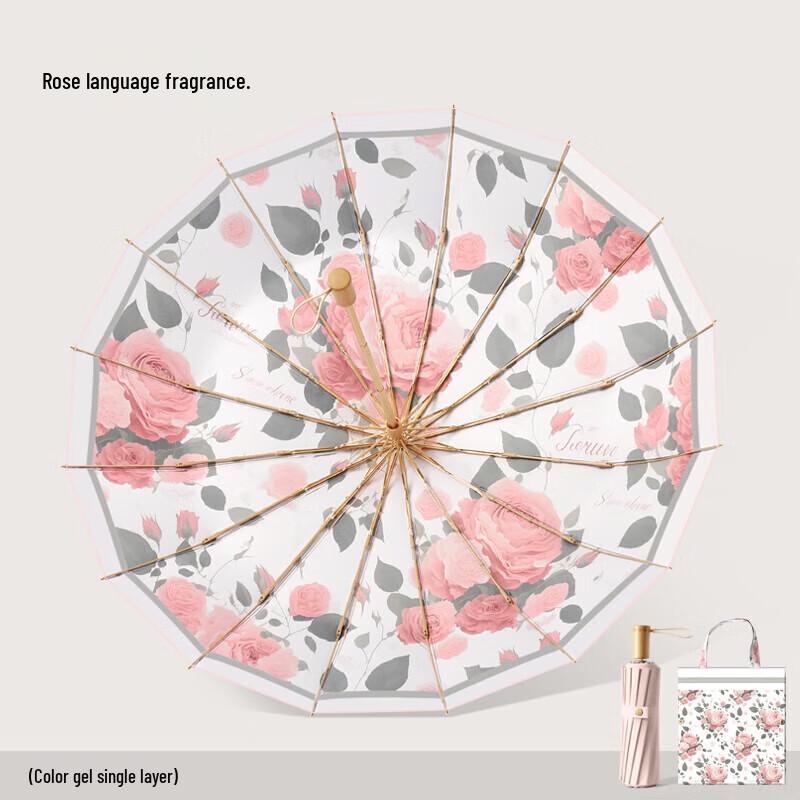 

Meido M3166 Rose Floral 16-Rib Folding Umbrella