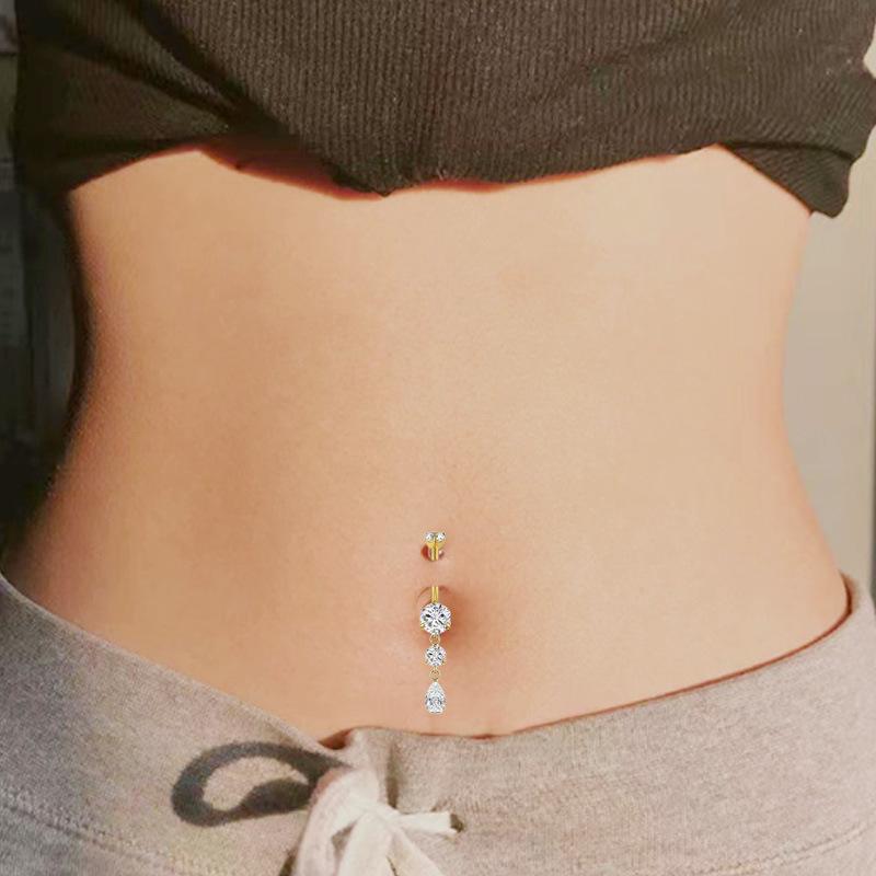 Gaibei Stylish Titanium Zircon Water Drop Navel Ring