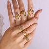 French Open Adjustable Gold Ring With Rainbow Zirconia Leaf Design For Women Jewelry