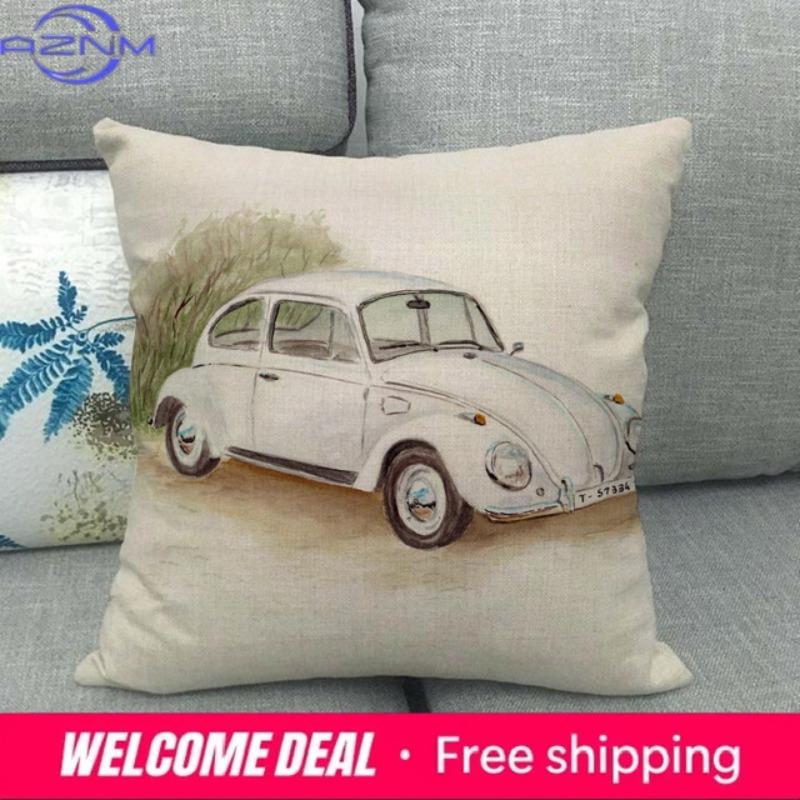 45Cm * Unique Watercolor Car Beetle Design, Suitable For Family Bedroom Hotel Decoration Pillow Case