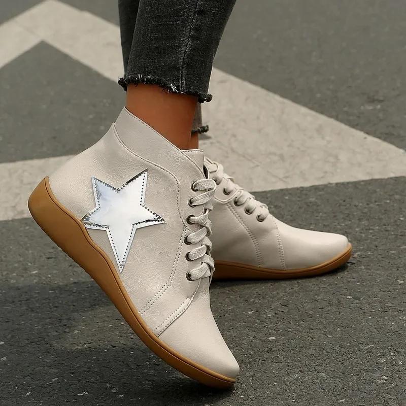 Fashion 2024 Fashionable and Versatile Women's Boots Solid Color Comfortable Lace-Up Casual Outerwear Women's Boots Zapatos De Mujer