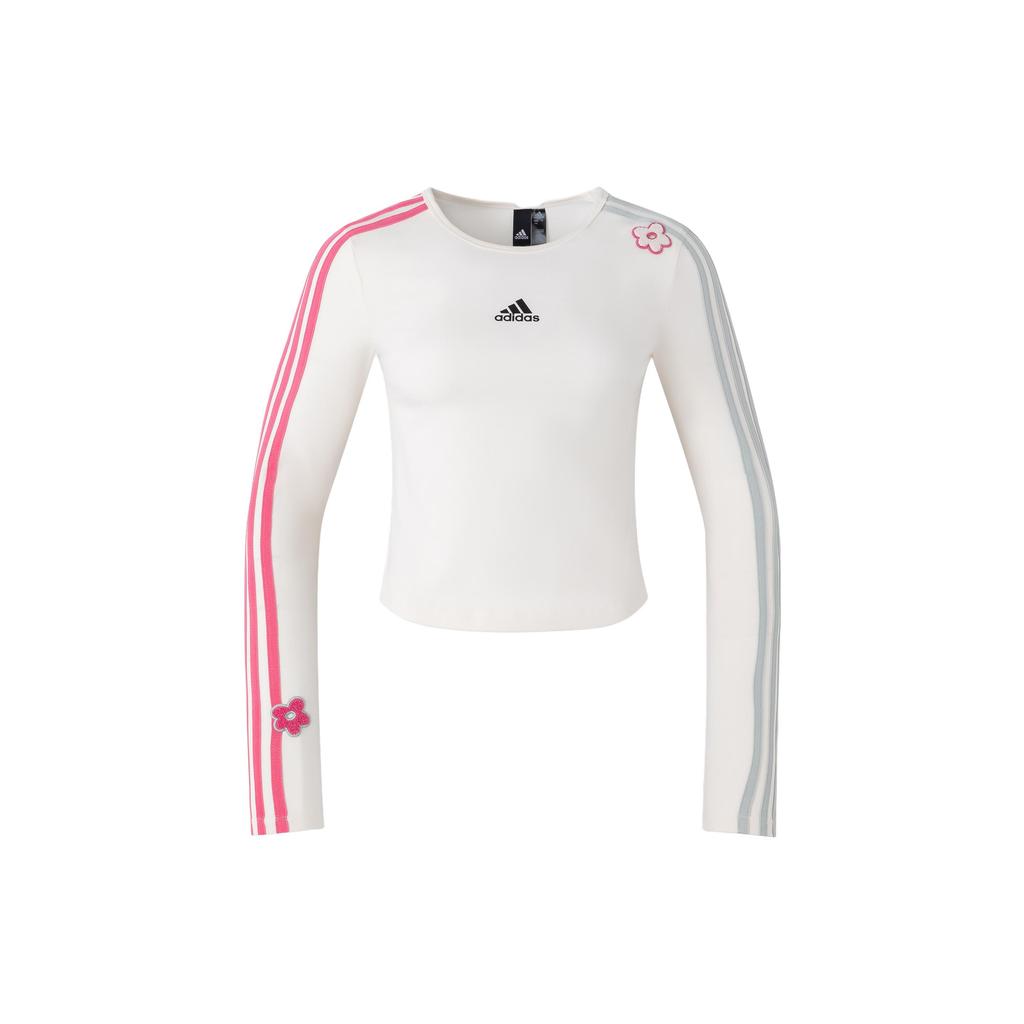 New Adidas Set in Sleeve T Shirt Women's Pink White IX5646