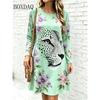 2026 Women's Fashion Dresses Women's Polka Dot Leopard Print Dress Loose Pullovers Casual Autumn Long Sleeve Home A-Line Dress