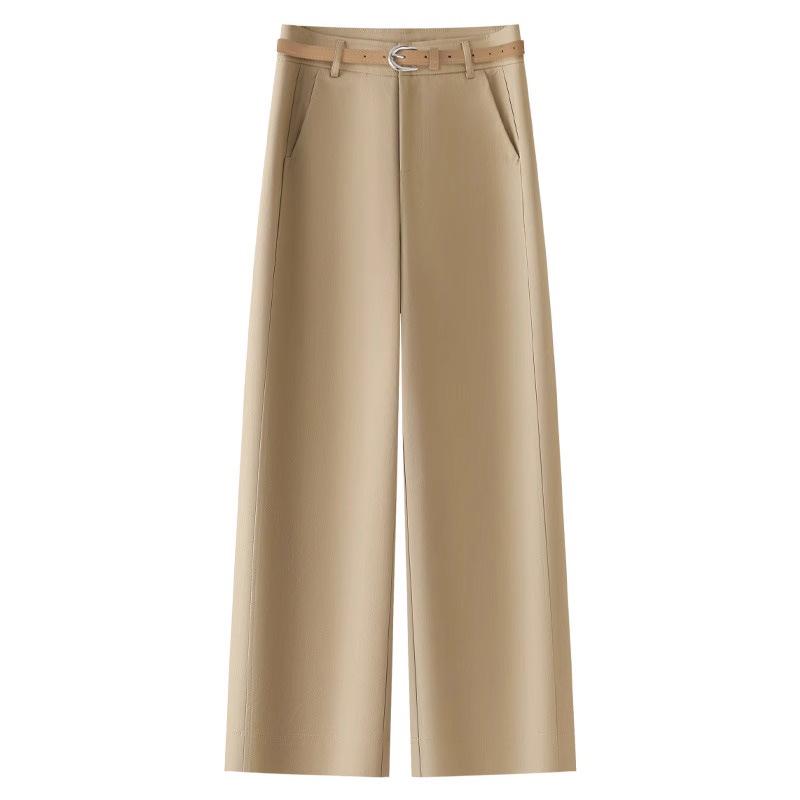 Beige High-Waisted Wide-Leg Summer Pants for Women - Slimming, Loose Fit, Petite Nine-Point Cut