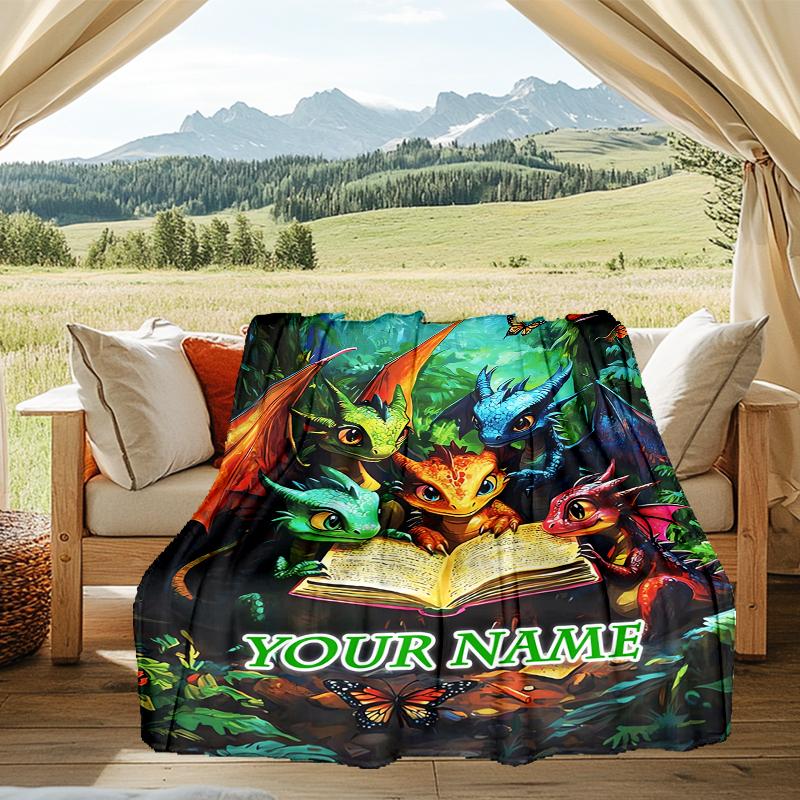 1PC Custom Name Dragons Together Outdooor Flannel Blankets Patterns Throw Blanket All-Season Soft Gift for Couch, Bed, Camping Gifts