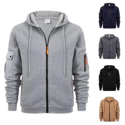 Sweat à capuche pour homme avec fermeture éclair et poche sur le bras, cardigan de sport décontracté pour homme, grande taille