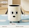 A Trash Can with Wheels. Features a Cute Cartoon Dog Design. Practical and Serves As a Home Decor Item.