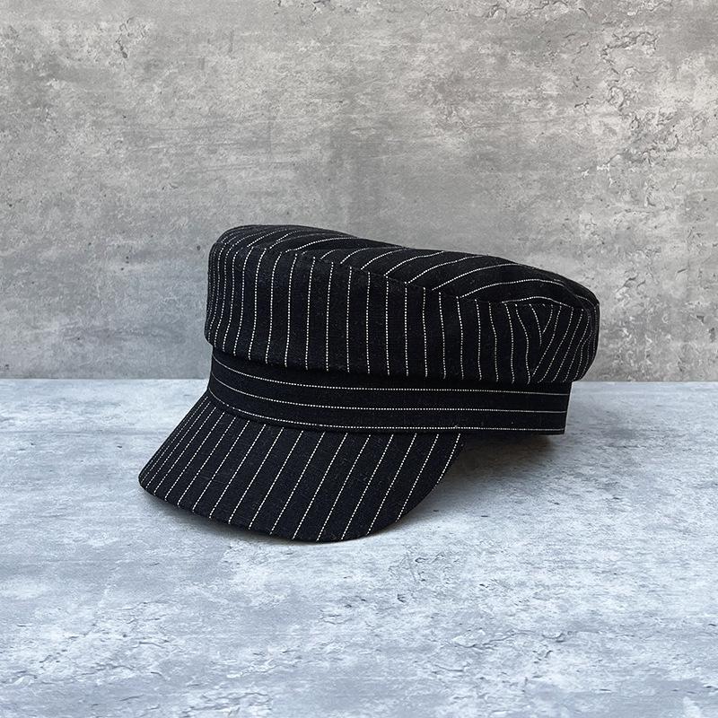 25-Day Striped Flat Top Hat Casual Retro Versatile Linen Newsboy Hat Women'S Spring And Summer Face Small Painter Hat