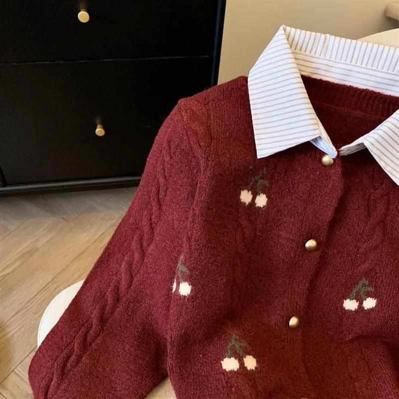 Autumn Winter Fashion Women's Elegant Knitted Cardigan Flip Collar Casual Solid Color Thick Warm Sweater Jumper