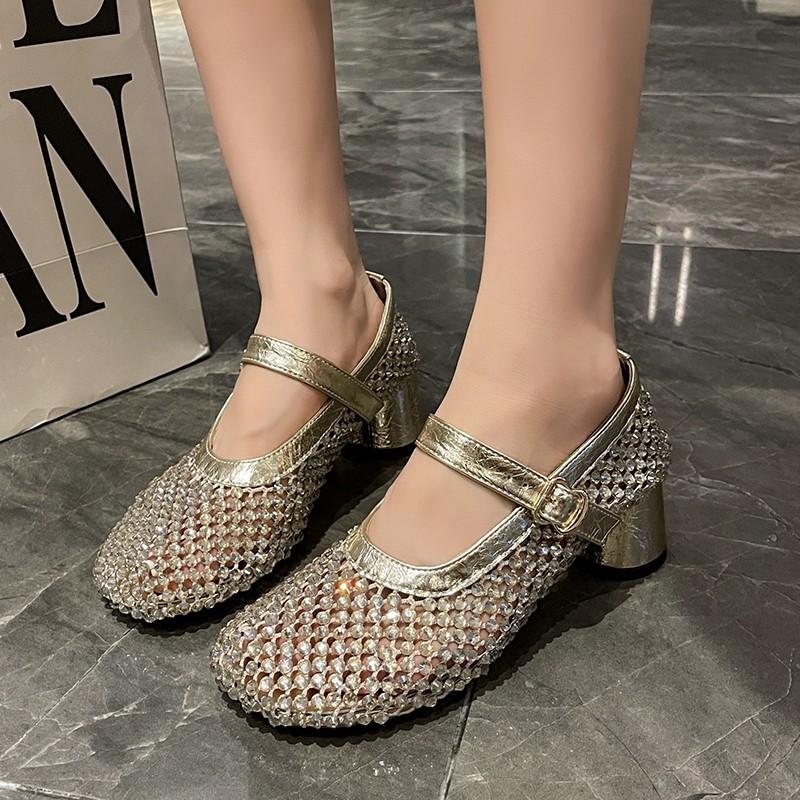 

Модные Роскошные Хрустальные Туфли-балетки из сетки с блестками, Женский Дизайнерский Бренд, Заклепки, Сетка, Мэри Джейн, Летние Лоферы для Дам, Большой Размер 42 42 золотой