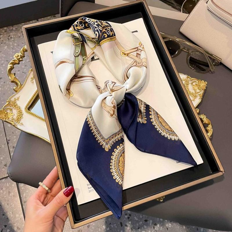 70cm Square Silk-Like Scarf Women Lightweight Fashion Accessory Office Chic Neck Wrap Stylish Print Design