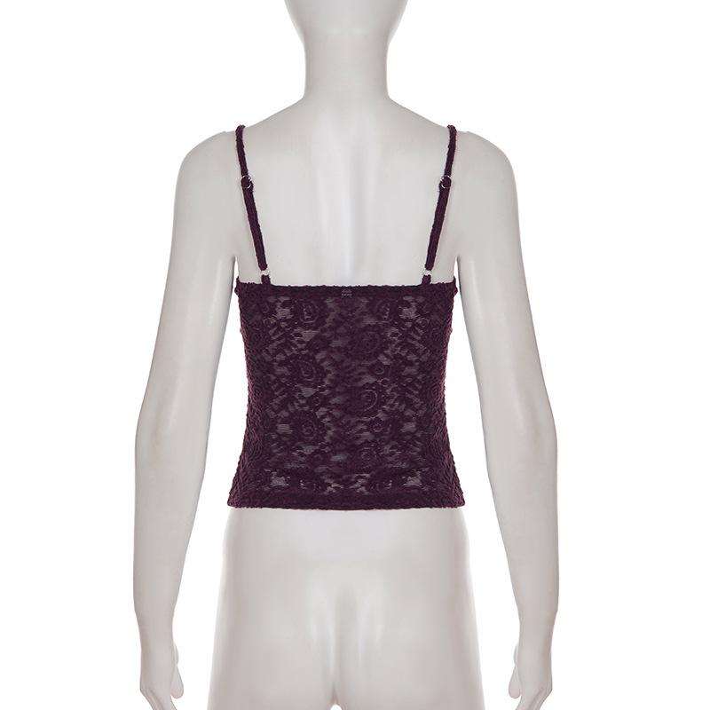 Purple V-neck Lace Patchwork Slim Camisole for Summer 2026